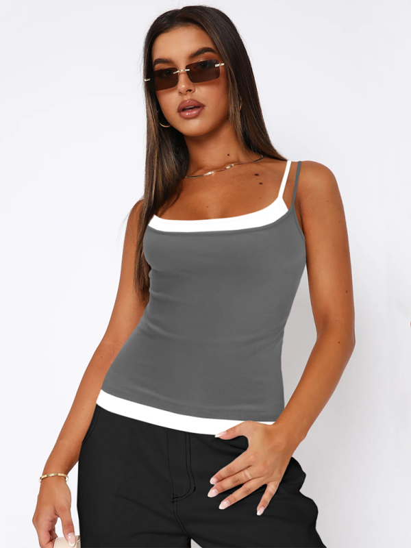 Lucinda Color Clash Fake Two Piece Spice Girls Camisole Tank Slim Knit Sweater