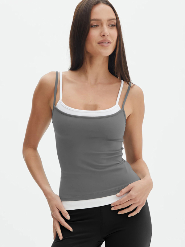 Lucinda Color Clash Fake Two Piece Spice Girls Camisole Tank Slim Knit Sweater