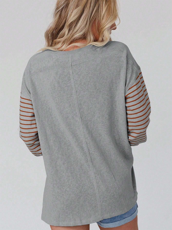 Seraphina New Pullover Round Neck Casual Striped Color Collision Long Sleeve T-Shirt