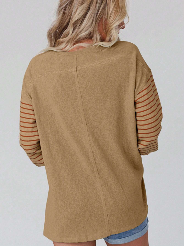 Seraphina New Pullover Round Neck Casual Striped Color Collision Long Sleeve T-Shirt