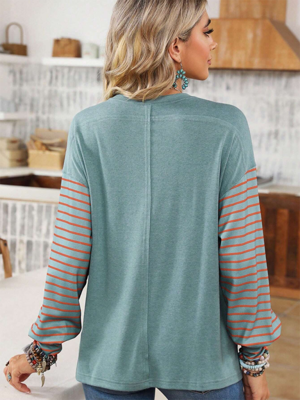 Seraphina New Pullover Round Neck Casual Striped Color Collision Long Sleeve T-Shirt