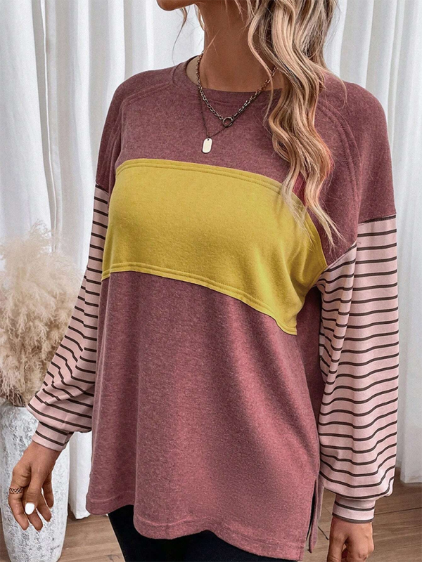 Seraphina New Pullover Round Neck Casual Striped Color Collision Long Sleeve T-Shirt
