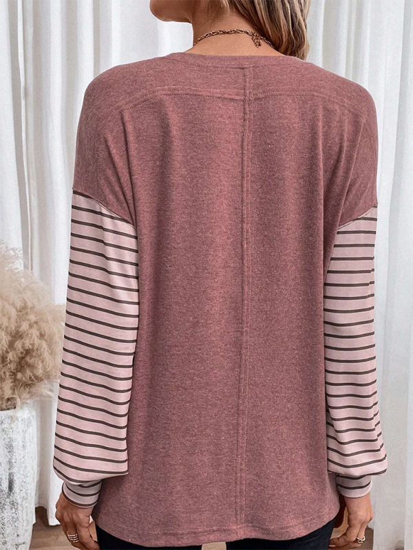 Seraphina New Pullover Round Neck Casual Striped Color Collision Long Sleeve T-Shirt