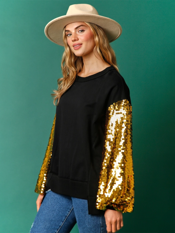Elsa Christmas Sequin Sleeve Top Patchwork Long Sleeve Trendy Sweatshirt