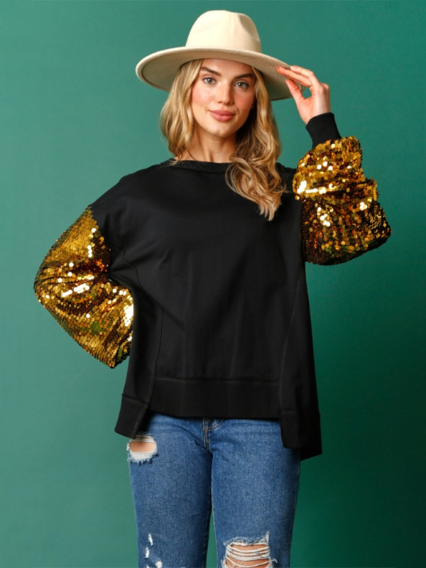 Elsa Christmas Sequin Sleeve Top Patchwork Long Sleeve Trendy Sweatshirt