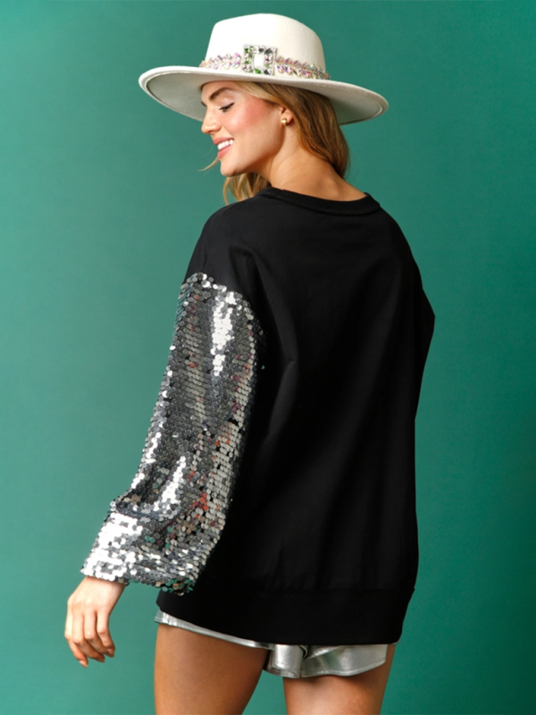 Elsa Christmas Sequin Sleeve Top Patchwork Long Sleeve Trendy Sweatshirt