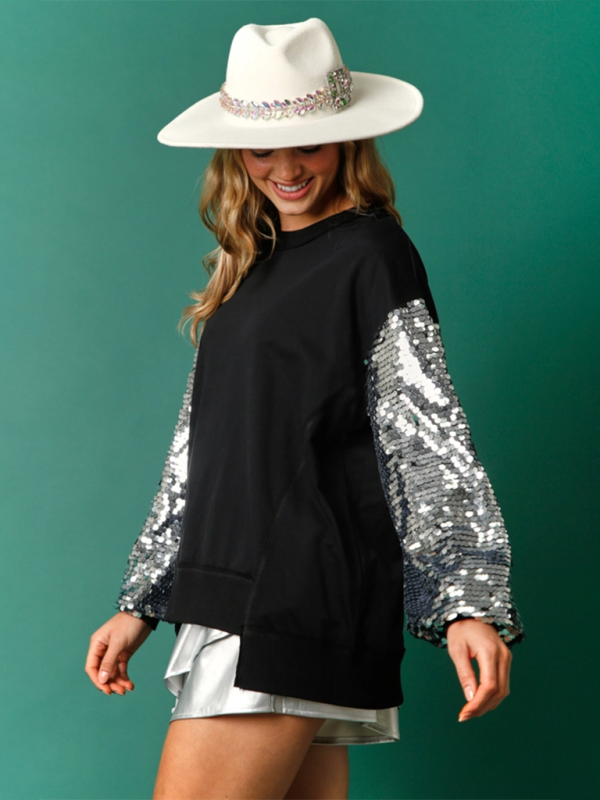 Elsa Christmas Sequin Sleeve Top Patchwork Long Sleeve Trendy Sweatshirt