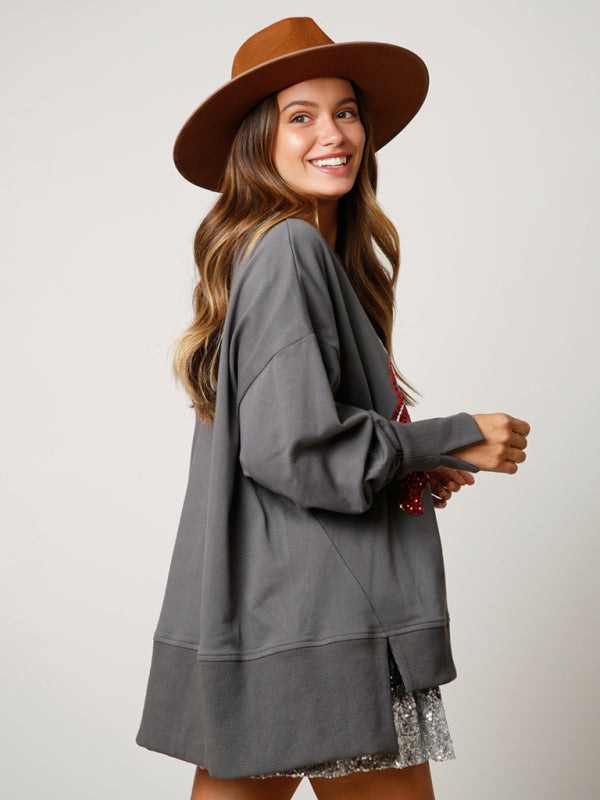 Bria Christmas Candy Cup Sequins Sweatshirt Casual Loose Top