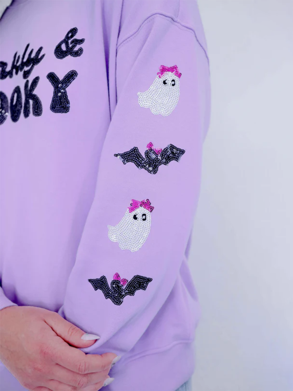 Jeanne Halloween Skeleton Man Sequin Top Long Sleeve Pullover Sweatshirt