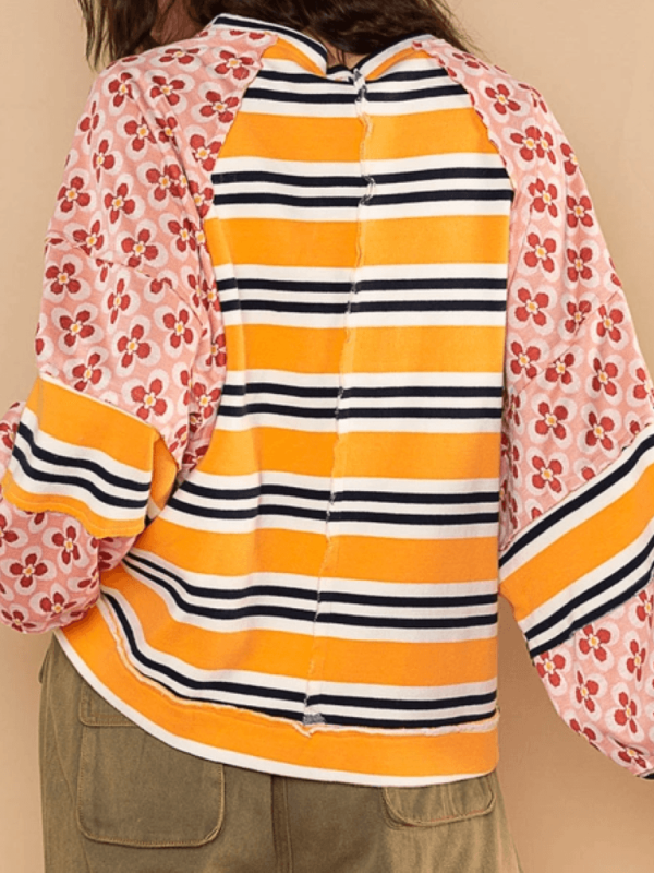 Maci Women's Colorblocking Printed Top Casual Loose Long Sleeve Sweatshirt