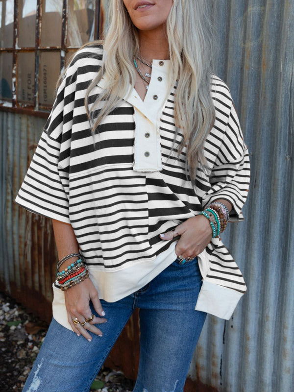 Petra Women's Oversized Striped Patchwork Top