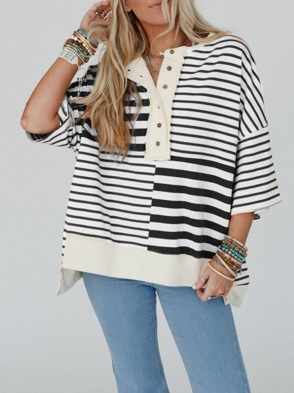 Petra Women's Oversized Striped Patchwork Top