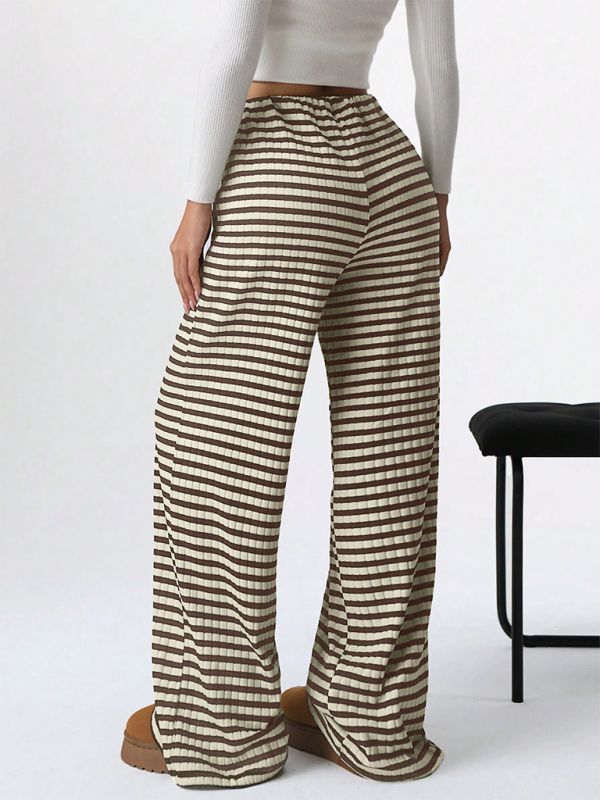 Ava Women's new casual striped solid color rubber band drawstring straight leg pants