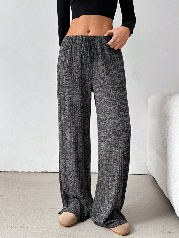 Ava Women's new casual striped solid color rubber band drawstring straight leg pants
