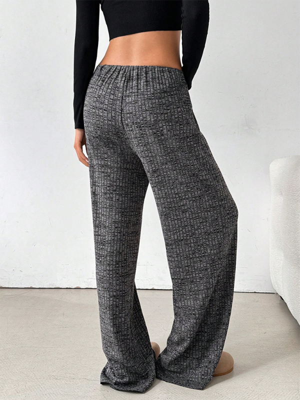 Ava Women's new casual striped solid color rubber band drawstring straight leg pants