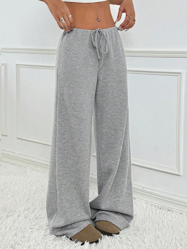 Ava Women's new casual striped solid color rubber band drawstring straight leg pants