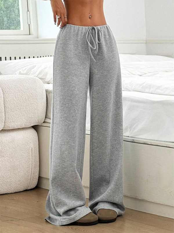 Ava Women's new casual striped solid color rubber band drawstring straight leg pants