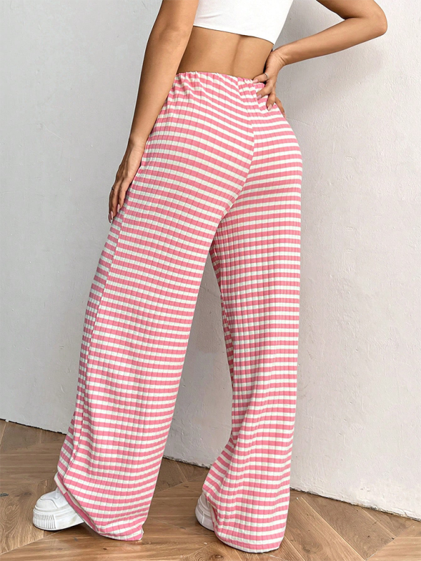 Ava Women's new casual striped solid color rubber band drawstring straight leg pants