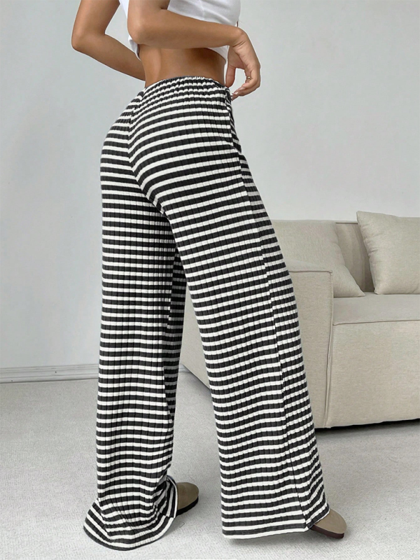 Ava Women's new casual striped solid color rubber band drawstring straight leg pants