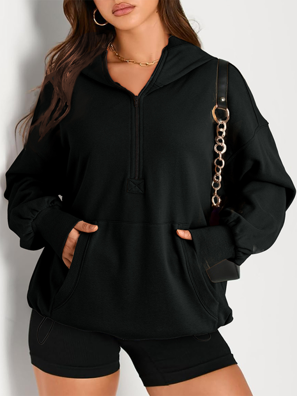 Clare Women's Solid Color Long Sleeve Hooded Solid Color Zipper Plug Sweatshirt
