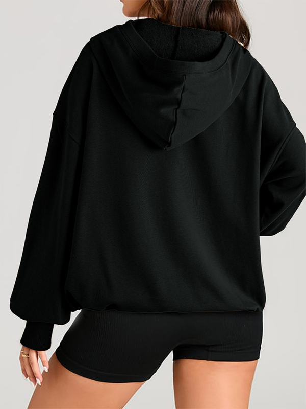 Clare Women's Solid Color Long Sleeve Hooded Solid Color Zipper Plug Sweatshirt