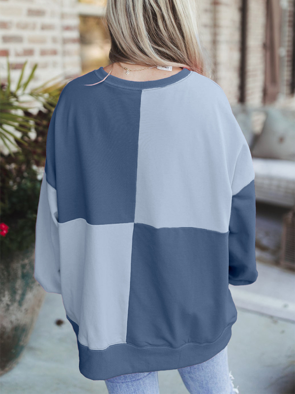 Terra Casual Patchwork Color Block Front Button Long Lapel Sweatshirt