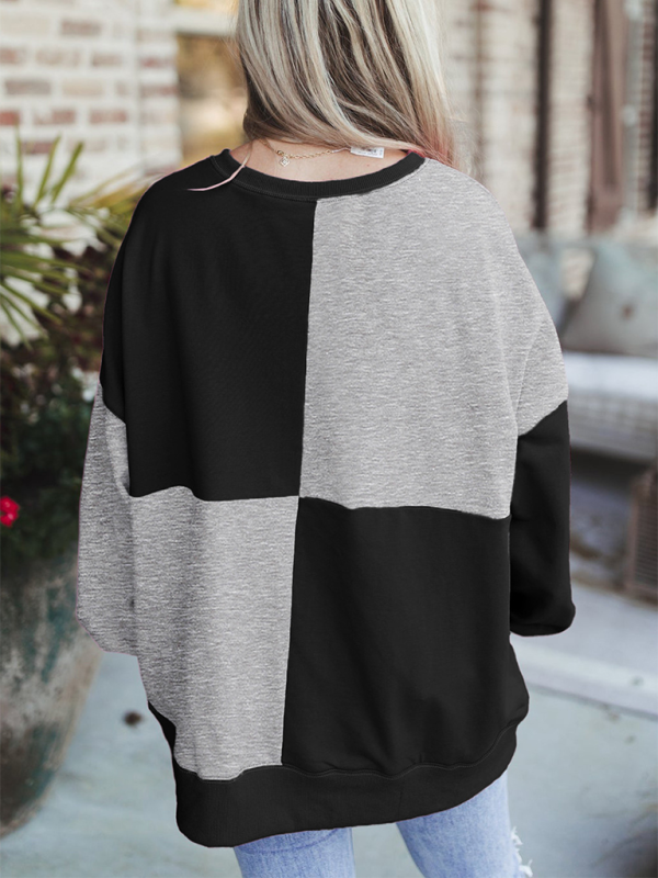 Terra Casual Patchwork Color Block Front Button Long Lapel Sweatshirt