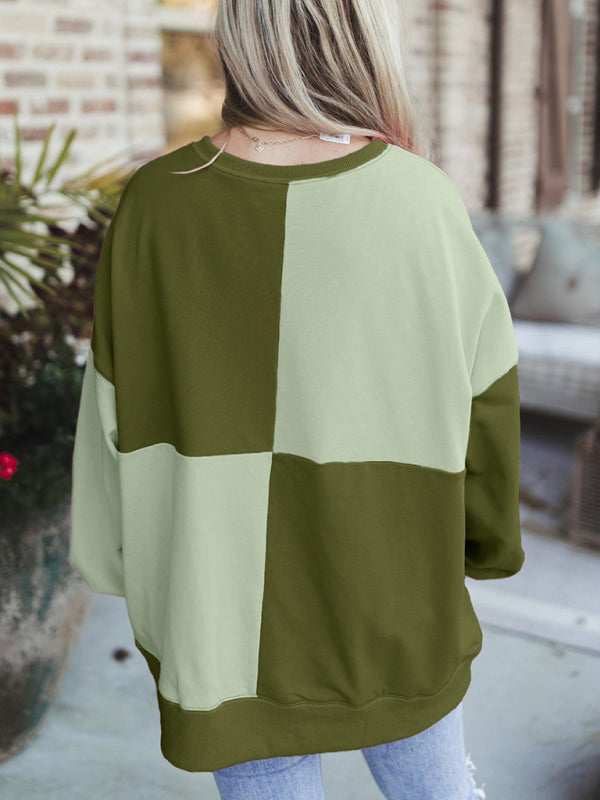 Terra Casual Patchwork Color Block Front Button Long Lapel Sweatshirt