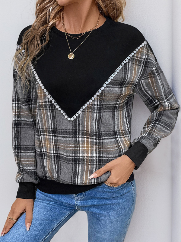 Chandra Check Pattern Crew Neck Sweatshirt