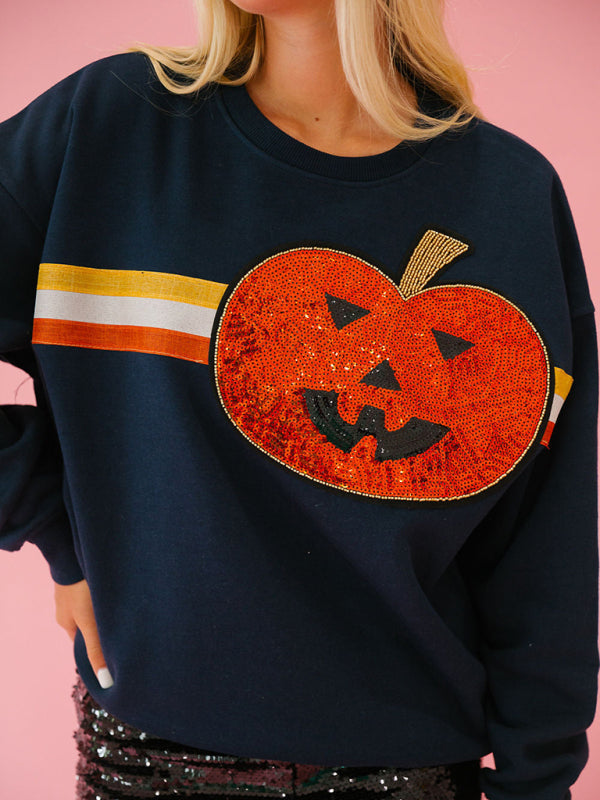 Carlie Women's Halloween Sequined Sweatshirt Loose Casual Top
