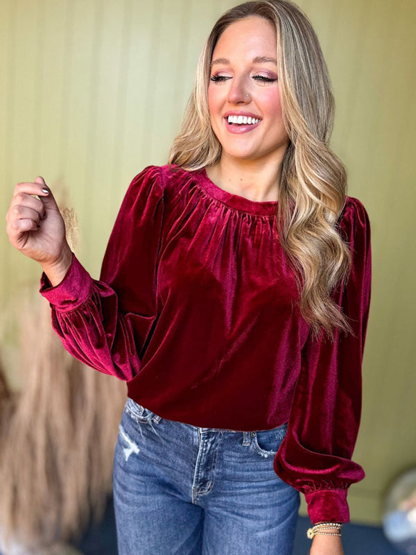 Fiora New Solid Color Pullover Round Neck Long Sleeve Top