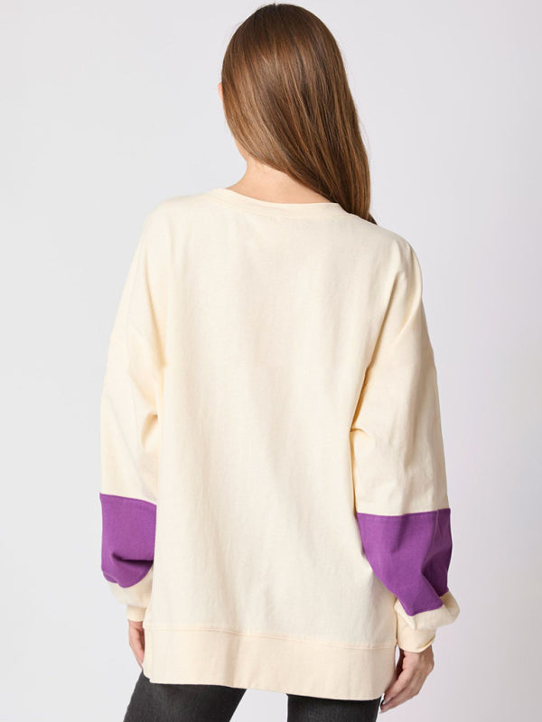 Candy Women's Halloween Letter Sequined Colorblock Sweater Casual Top