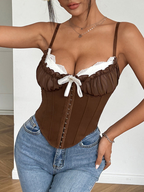 Pristina Sexy See-Through Mesh Splicing Lace Camisole Sensation Underwear Tops