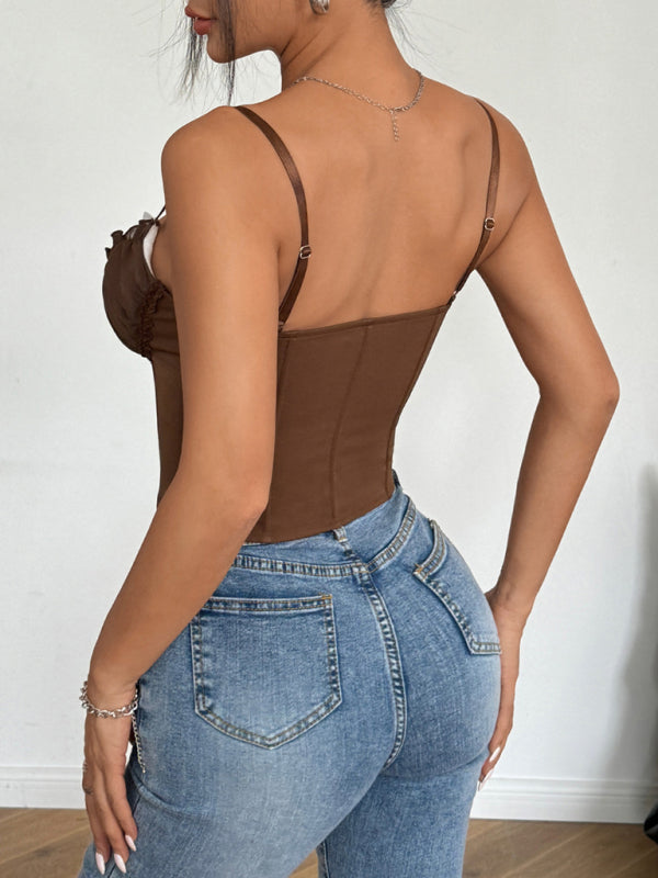 Pristina Sexy See-Through Mesh Splicing Lace Camisole Sensation Underwear Tops