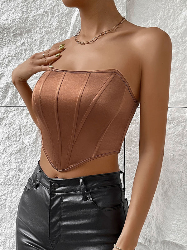 Posey Glossy Sheath Diamond Neckless Backless Fishbone Corset Tank Top