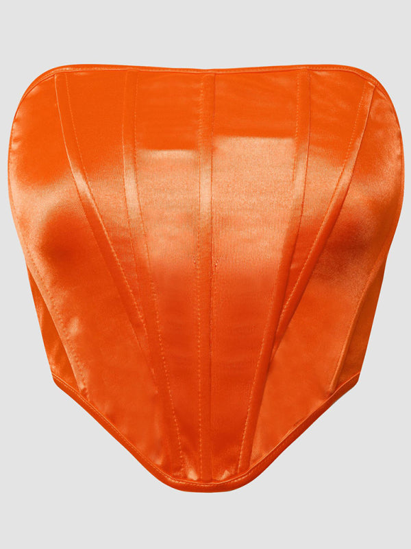 Posey Glossy Sheath Diamond Neckless Backless Fishbone Corset Tank Top