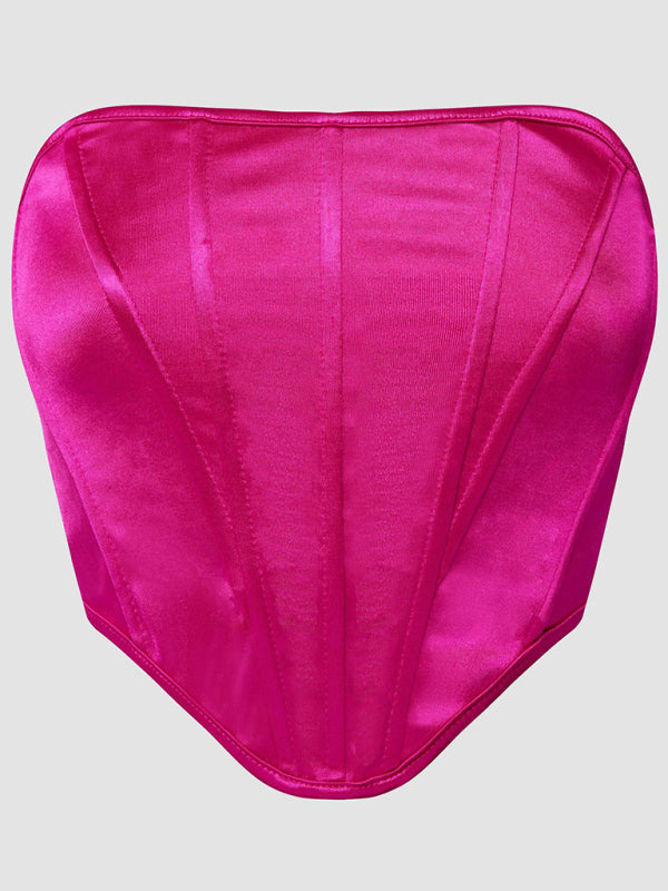 Posey Glossy Sheath Diamond Neckless Backless Fishbone Corset Tank Top