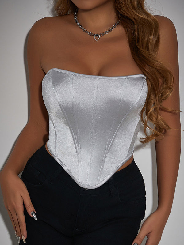 Posey Glossy Sheath Diamond Neckless Backless Fishbone Corset Tank Top