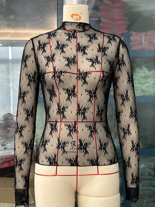 Simone New Breathable Lace Mesh Multi-Color Bottoming Shirt Sexy Hot Girl Trendy Fashion Lace Top