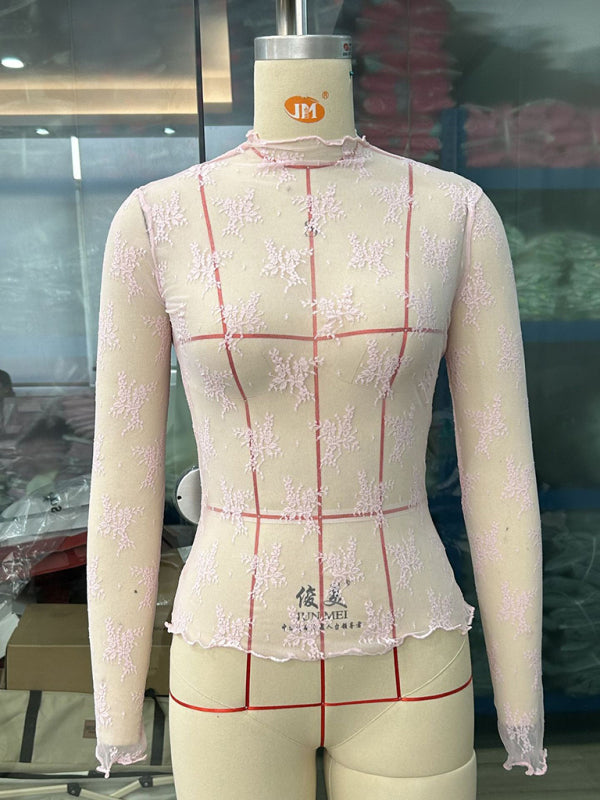 Simone New Breathable Lace Mesh Multi-Color Bottoming Shirt Sexy Hot Girl Trendy Fashion Lace Top
