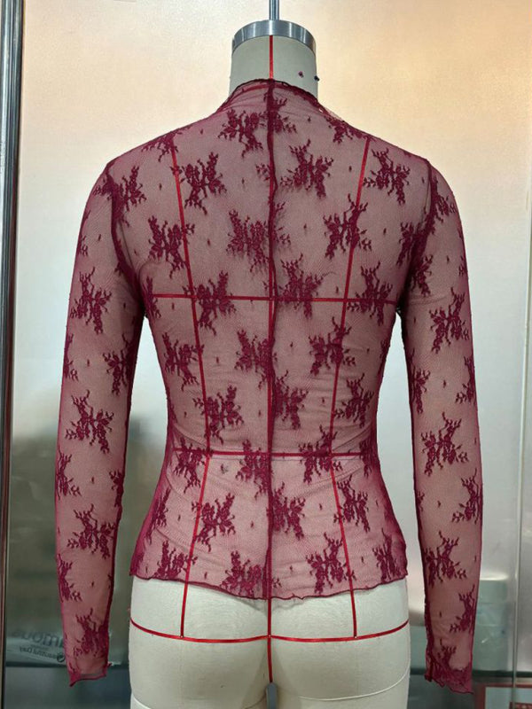 Simone New Breathable Lace Mesh Multi-Color Bottoming Shirt Sexy Hot Girl Trendy Fashion Lace Top