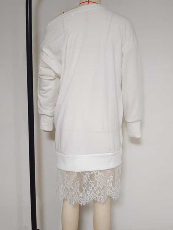 Selina New Fashion Lace Slit Mid-Length Casual Loose Pullover Sweater