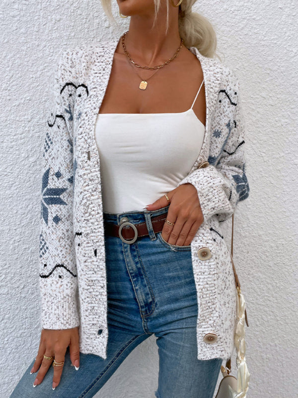 Bobbie Women's Knit Single Breasted Christmas Fawn Cardigan Sweater