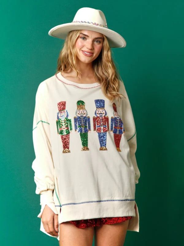 Roberta Sequin Embellished Nutcracker Graphic Sweatshirt