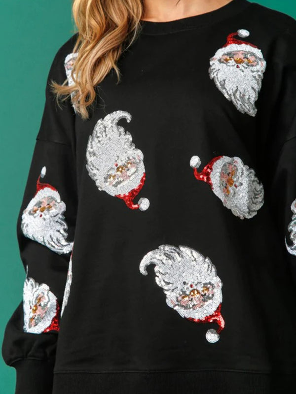 Regan Sequin Santa Patterned Knit Sweatshirt