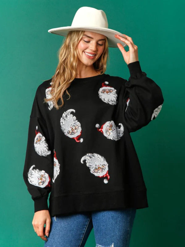 Regan Sequin Santa Patterned Knit Sweatshirt