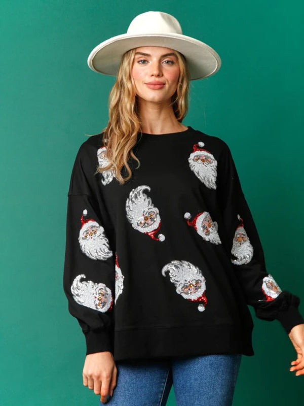 Regan Sequin Santa Patterned Knit Sweatshirt