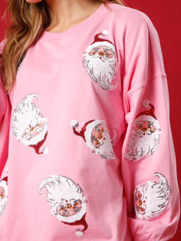 Regan Sequin Santa Patterned Knit Sweatshirt