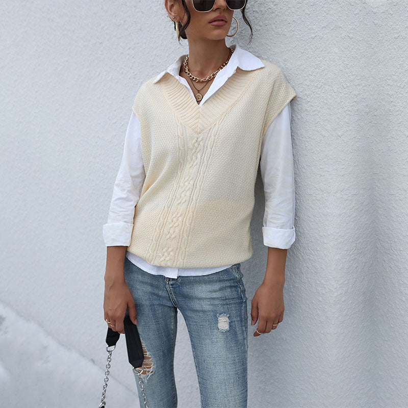 Anita Women's Casual Top Solid Color Twist Sweater Vest