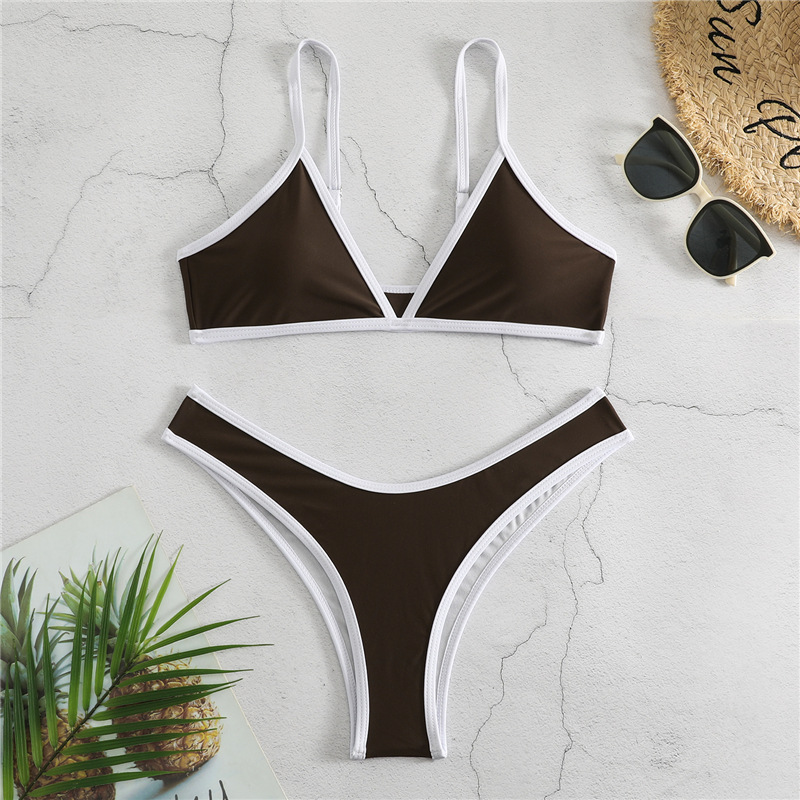 Delaney Women's Solid Color Bikini Sexy Sports Contrast Color Two-Piece Bikini